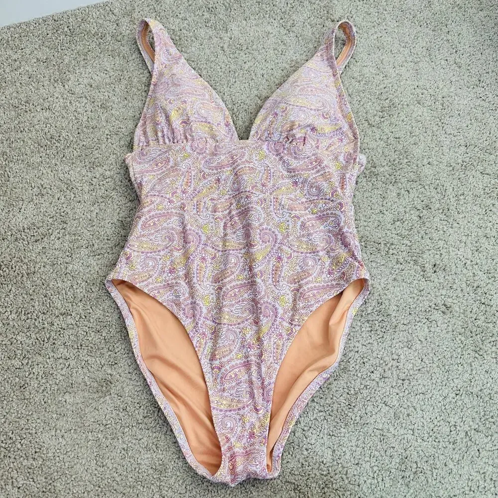 J. Crew Eco plunge V-neck one-piece in beach paisley